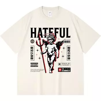230GSM 100% Cotton T-Shirt Hateful Print Tees Funny Harajuku Style Combed Cotton Tshirt XS абрикосовый