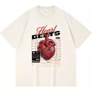 230GSM 100% Cotton T-Shirt Heart Futurism Print Tees Funny Harajuku Style Combed Cotton Tshirt XS абрикосовый