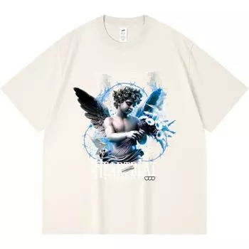 230GSM 100% Cotton T-Shirt Heartbeat Bloom Burst Print Tees Funny Harajuku Style Combed Cotton Tshirt XS абрикосовый