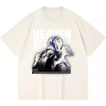 230GSM 100% Cotton T-Shirt Heaven Bag Print Tees Funny Harajuku Style Combed Cotton Tshirt XS абрикосовый