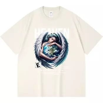 230GSM 100% Cotton T-Shirt Heaven Print Tees Funny Harajuku Style Combed Cotton Tshirt XS абрикосовый