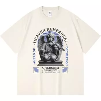 230GSM 100% Cotton T-Shirt Heaven Rehearsal Print Tees Funny Harajuku Style Combed Cotton Tshirt XS абрикосовый