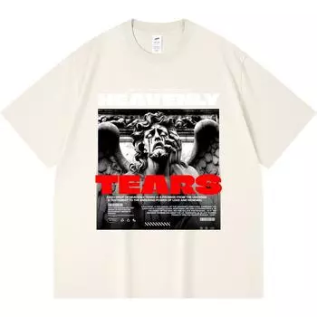 230GSM 100% Cotton T-Shirt Heavenly Tears Print Tees Funny Harajuku Style Combed Cotton Tshirt XS абрикосовый