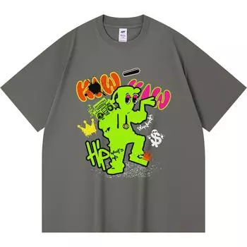 230GSM 100% Cotton T-Shirt Hip Hop Boy Print Tees Funny Harajuku Style Combed Cotton Tshirt XS абрикосовый