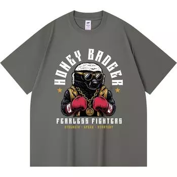 230GSM 100% Cotton T-Shirt Honey badger boxing Print Tees Funny Harajuku Style Combed Cotton Tshirt XS абрикосовый
