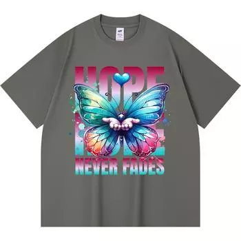 230GSM 100% Cotton T-Shirt Hope Never Fades Print Tees Funny Harajuku Style Combed Cotton Tshirt XS абрикосовый