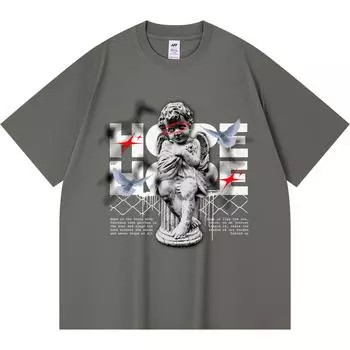 230GSM 100% Cotton T-Shirt Hope Print Tees Funny Harajuku Style Combed Cotton Tshirt XS абрикосовый
