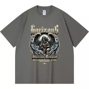 230GSM 100% Cotton T-Shirt Horizons Illusion Beyond Print Tees Funny Harajuku Style Combed Cotton Tshirt XS абрикосовый