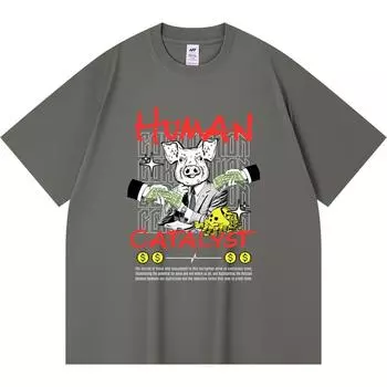 230GSM 100% Cotton T-Shirt Human Catalyst Print Tees Funny Harajuku Style Combed Cotton Tshirt XS абрикосовый