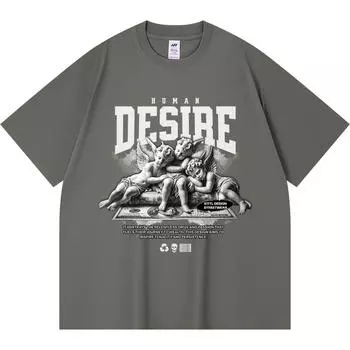 230GSM 100% Cotton T-Shirt Human Desire Print Tees Funny Harajuku Style Combed Cotton Tshirt XS абрикосовый