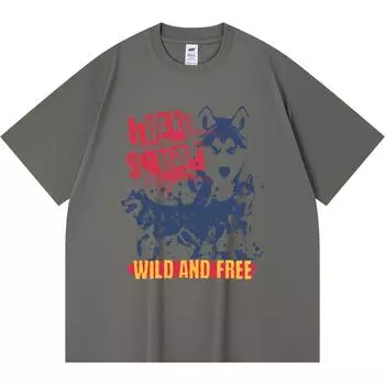 230GSM 100% Cotton T-Shirt Husky Squad Print Tees Funny Harajuku Style Combed Cotton Tshirt XS абрикосовый