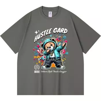 230GSM 100% Cotton T-Shirt Hustle Gard Print Tees Funny Harajuku Style Combed Cotton Tshirt XS абрикосовый
