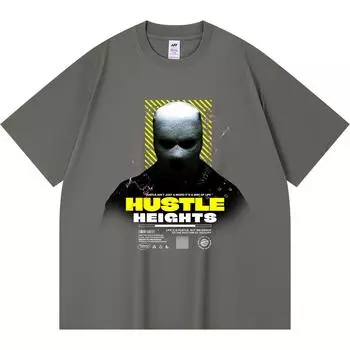 230GSM 100% Cotton T-Shirt Hustle Heights Print Tees Funny Harajuku Style Combed Cotton Tshirt XS абрикосовый