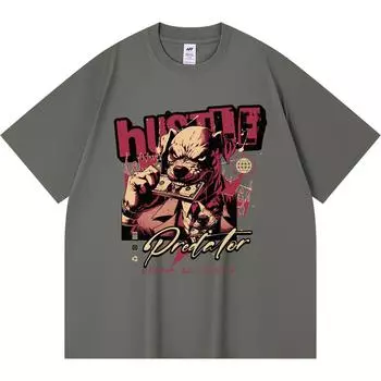 230GSM 100% Cotton T-Shirt Hustle Predator Print Tees Funny Harajuku Style Combed Cotton Tshirt XS абрикосовый