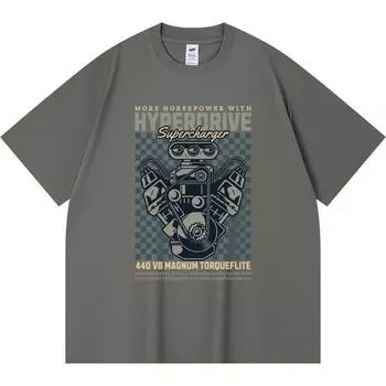 230GSM 100% Cotton T-Shirt Hyperdrive Supercharger Print Tees Funny Harajuku Style Combed Cotton Tshirt XS абрикосовый