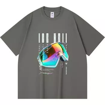 230GSM 100% Cotton T-Shirt ICE HELL Print Tees Funny Harajuku Style Combed Cotton Tshirt XS абрикосовый