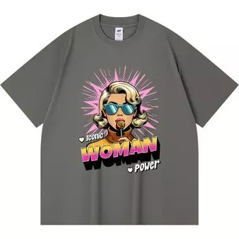 230GSM 100% Cotton T-Shirt Iconic Woman Power. Vintage Comic Pop Art Cartoon Print Tees Funny Harajuku Style Combed Cotton Tshirt XS абрикосовый