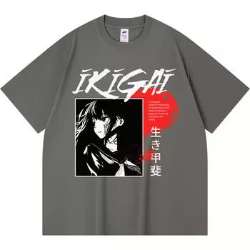 230GSM 100% Cotton T-Shirt Ikigai Japanese Style Print Tees Funny Harajuku Style Combed Cotton Tshirt XS абрикосовый