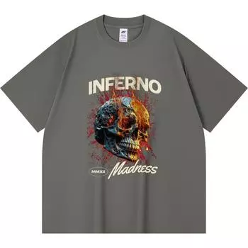 230GSM 100% Cotton T-Shirt Inferno Print Tees Funny Harajuku Style Combed Cotton Tshirt XS абрикосовый