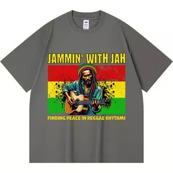 230GSM 100% Cotton T-Shirt Jammin With Jah Print Tees Funny Harajuku Style Combed Cotton Tshirt XS абрикосовый