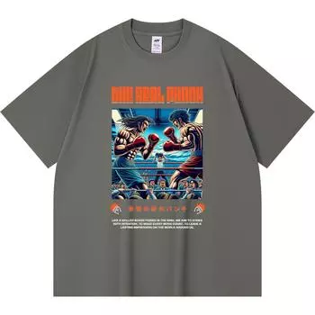 230GSM 100% Cotton T-Shirt Japanese Anime Boxing Real Punch Print Tees Funny Harajuku Style Combed Cotton Tshirt XS абрикосовый