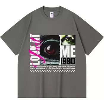 230GSM 100% Cotton T-Shirt Just Look At Me Print Tees Funny Harajuku Style Combed Cotton Tshirt XS абрикосовый