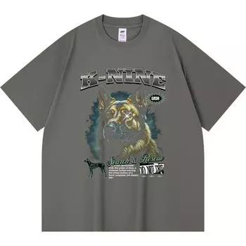 230GSM 100% Cotton T-Shirt K-Nine Print Tees Funny Harajuku Style Combed Cotton Tshirt XS абрикосовый