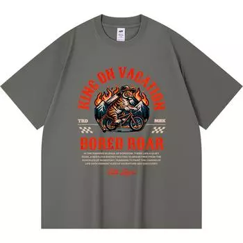 230GSM 100% Cotton T-Shirt King On Vacation Tiger Print Tees Funny Harajuku Style Combed Cotton Tshirt XS абрикосовый