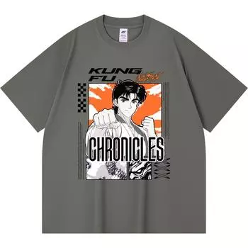 230GSM 100% Cotton T-Shirt Kungfu Man Anime Manga Streetwear Print Tees Funny Harajuku Style Combed Cotton Tshirt XS абрикосовый