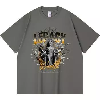 230GSM 100% Cotton T-Shirt Legacy Statue Print Tees Funny Harajuku Style Combed Cotton Tshirt XS абрикосовый