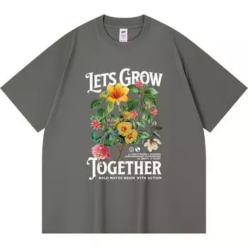 230GSM 100% Cotton T-Shirt Lets Grow Together Print Tees Funny Harajuku Style Combed Cotton Tshirt XS абрикосовый