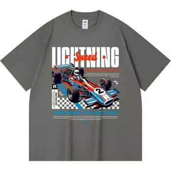 230GSM 100% Cotton T-Shirt Lightning Speed Print Tees Funny Harajuku Style Combed Cotton Tshirt XS абрикосовый