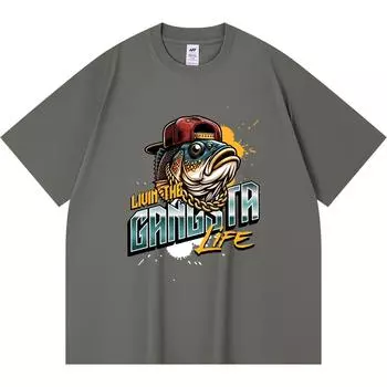 230GSM 100% Cotton T-Shirt Livin The Gangsta Life Print Tees Funny Harajuku Style Combed Cotton Tshirt XS абрикосовый