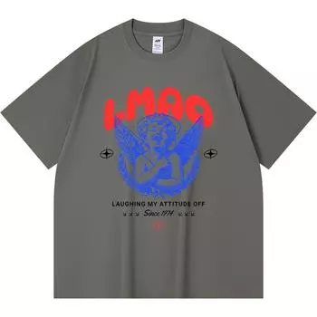 230GSM 100% Cotton T-Shirt LMAO Print Tees Funny Harajuku Style Combed Cotton Tshirt XS абрикосовый