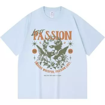 230GSM 100% Cotton T-Shirt Lost Passion Print Tees Funny Harajuku Style Combed Cotton Tshirt XS абрикосовый