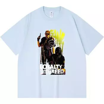 230GSM 100% Cotton T-Shirt Loyality Over Greed Print Tees Funny Harajuku Style Combed Cotton Tshirt XS абрикосовый