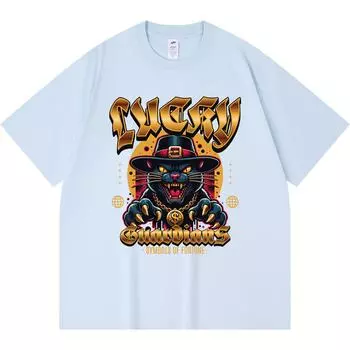 230GSM 100% Cotton T-Shirt Lucky Guardians Print Tees Funny Harajuku Style Combed Cotton Tshirt XS абрикосовый