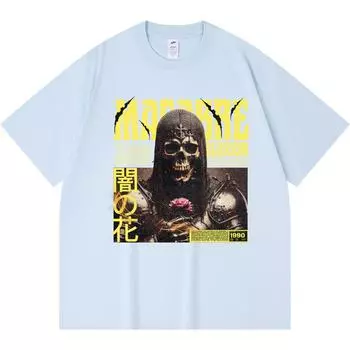 230GSM 100% Cotton T-Shirt Macabre Blossom Print Tees Funny Harajuku Style Combed Cotton Tshirt XS абрикосовый