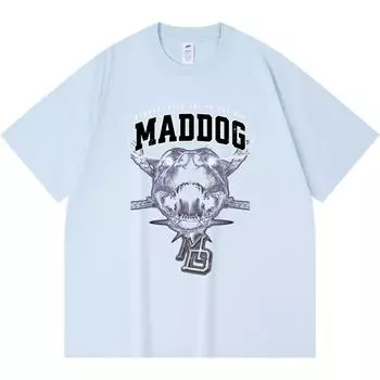 230GSM 100% Cotton T-Shirt Mad Dog Print Tees Funny Harajuku Style Combed Cotton Tshirt XS абрикосовый