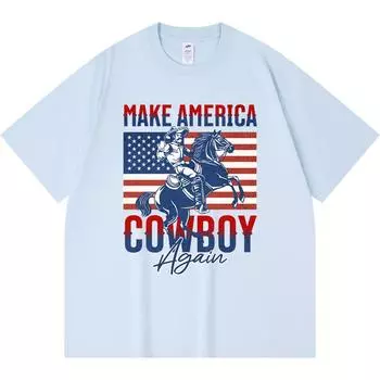 230GSM 100% Cotton T-Shirt Make America Cowboy Again Print Tees Funny Harajuku Style Combed Cotton Tshirt XS абрикосовый