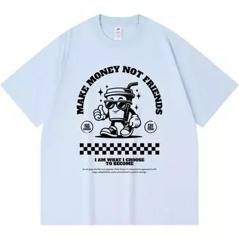 230GSM 100% Cotton T-Shirt Make Money Print Tees Funny Harajuku Style Combed Cotton Tshirt XS абрикосовый