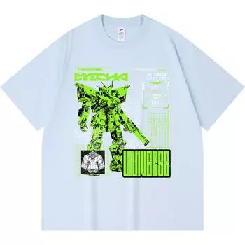 230GSM 100% Cotton T-Shirt Mecha Sci-fi Print Tees Funny Harajuku Style Combed Cotton Tshirt XS абрикосовый