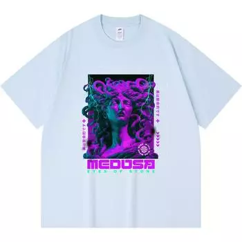 230GSM 100% Cotton T-Shirt Medusa Print Tees Funny Harajuku Style Combed Cotton Tshirt XS абрикосовый