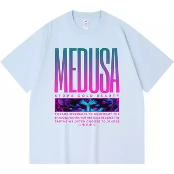 230GSM 100% Cotton T-Shirt Medusa Print Tees Funny Harajuku Style Combed Cotton Tshirt XS абрикосовый