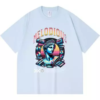 230GSM 100% Cotton T-Shirt Melodious Print Tees Funny Harajuku Style Combed Cotton Tshirt XS абрикосовый