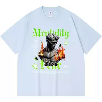 230GSM 100% Cotton T-Shirt Mentality Fear Print Tees Funny Harajuku Style Combed Cotton Tshirt XS абрикосовый