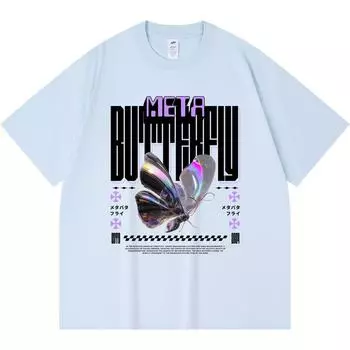 230GSM 100% Cotton T-Shirt Meta Butterfly Print Tees Funny Harajuku Style Combed Cotton Tshirt XS абрикосовый
