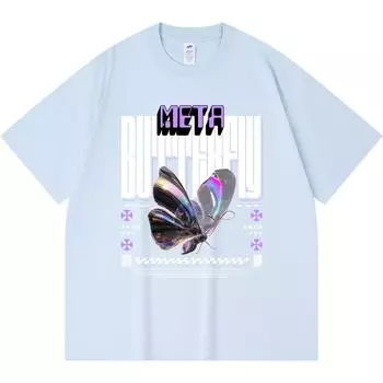 230GSM 100% Cotton T-Shirt Meta Butterfly Print Tees Funny Harajuku Style Combed Cotton Tshirt XS абрикосовый