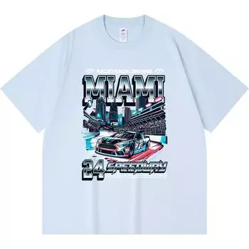 230GSM 100% Cotton T-Shirt Miami Speedway Print Tees Funny Harajuku Style Combed Cotton Tshirt XS абрикосовый