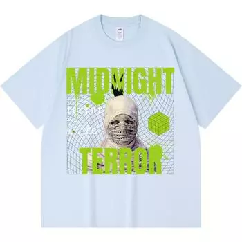 230GSM 100% Cotton T-Shirt Midnight Terror Print Tees Funny Harajuku Style Combed Cotton Tshirt XS абрикосовый